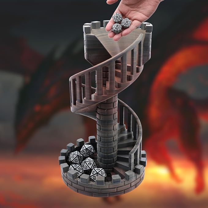 Wyvern Castle Dice Tower (with 5 polyhedral dice and a Dragon) for Table Games, D&D & RPG Games,Perfect Table Decoration and Party Surprise Gifts (Red Black)