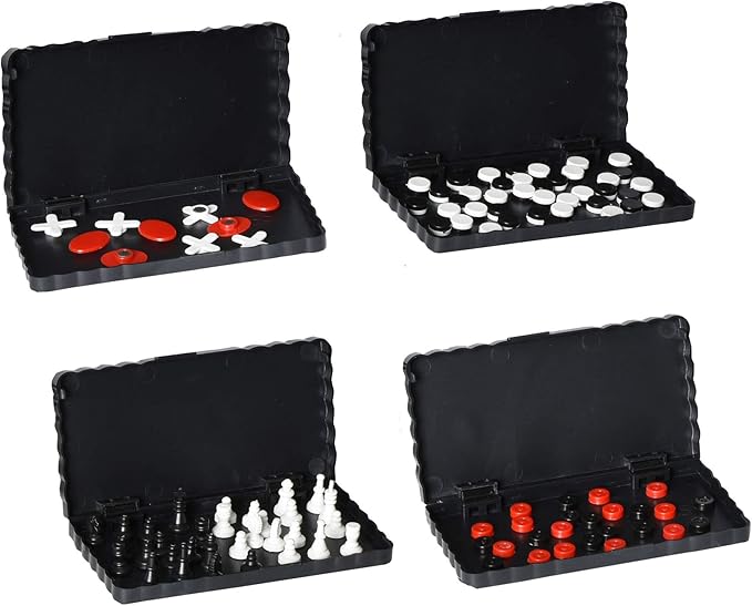Point Games Travel Board Game Set - Bundle Pack of 4 Classic Magnetic Games, Stocking Stuffers for Kids Includes Individual Boards & Pieces
