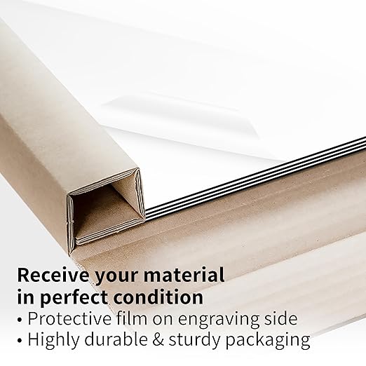 Trotec TroLase | 12"x20"x1/16", 4 Pcs | Gloss White/Black | 2 Ply | Modified Acrylic | Laser Engraving Double Color Plastic Sheet | Engraving Blanks for Laser, Saw, Guillotine | Made in USA
