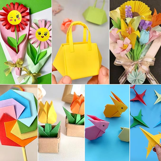 Origami Paper 300 Sheets, 20x20 cm/8 Inch Large Double Sided, 200 Sheets 20 Colors Origami Paper and 100pcs Self-adhesive Wiggle Eyes Sets for Kids DIY School Arts Crafts Adults