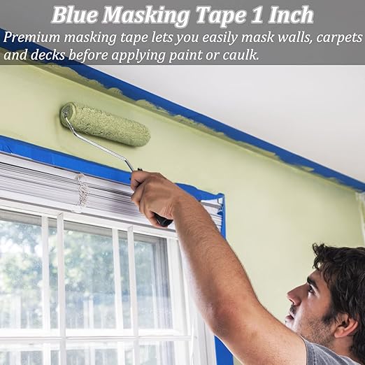Blue Painters Tape, Masking Tapes, Premium Painter's Tape (88yd=4Rolls*0.94in*22yd), Adhesive Paint Tape for Wall Painting, DIY Artist Craft Arts, Decoration, Drafting, No Residue,Easy Removal