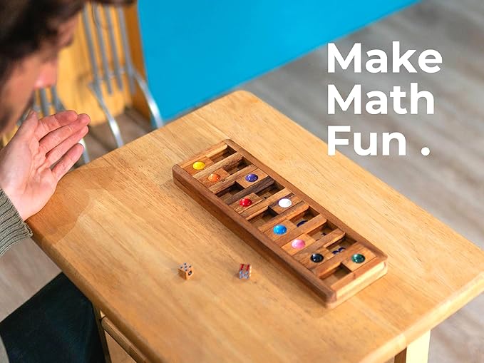 BSIRI Shut The Box Board Games with Math Kids Player Wooden Box of Brain Teaser Puzzles for Family Educational and Get Fun on Game to Teach Kids to Count on Math