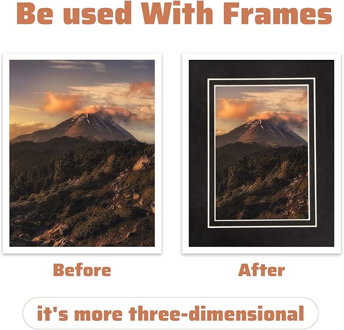 HOTUO 10 Pack Acid Free Black Picture Frame Mats, Pre-Cut 11x14 Picture Mats with Ivory Core Bevel Cut for 8x10 Photo, Signature Friendly 4 Ply Thickness Photo Mat for Frames (Black with V-Groove)