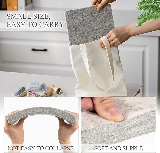 Amylove 2 Pcs Needle Felting Pad Needled Felting Mat Wool Supplies Thick Firm Base Woolen Block for Beginners Crochet Knitting Projects Kit Tool, Gray (8 x 10 x 1 Inch)