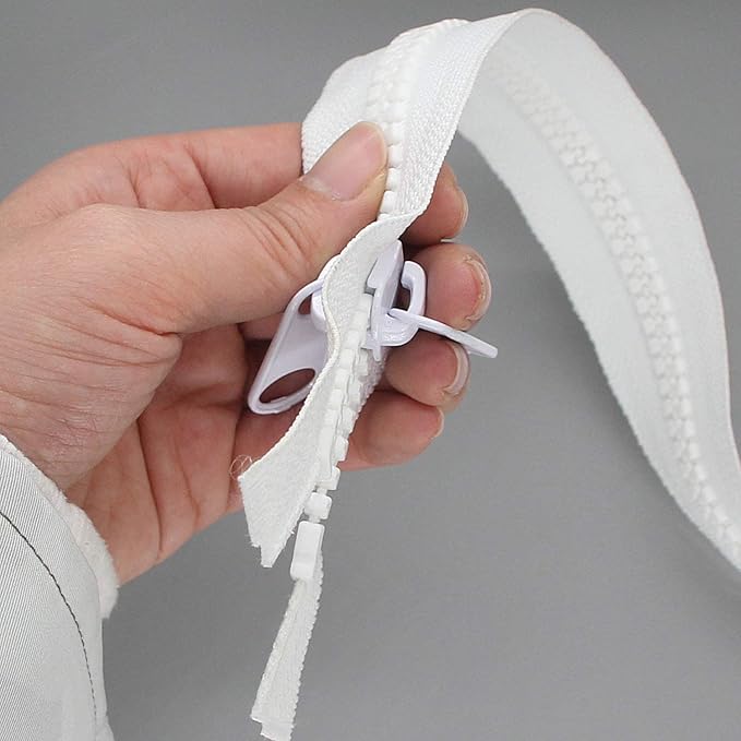 Leekayer #10 Heavy Duty Zippers Separating Large Plastic Zippers White Tape with Double Pull Tab Slider, for Sewing,Sleeping Bag, Boat, Canvas, Cover, Trampoline, Dog Bed,Tent (72" 1pcs)
