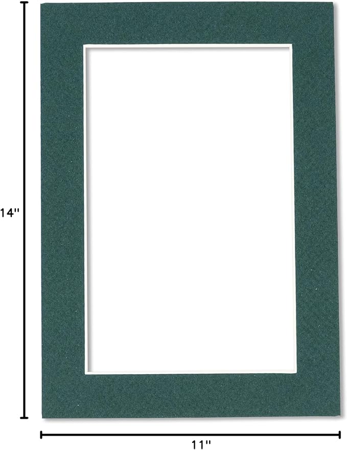 Pack of Ten Acid Free 11x14 Mats Bevel Cut for 8.5x11 Photos - Forest Green Precut Matboards With Backing Boards and Self Seal Photo Mat Bags For Pictures, Photos, Framing - 4-ply Thickness