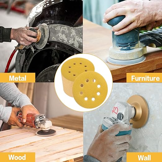 100PCS 5 Inch 8 Hole Sanding Discs 150 Grit,Gold Round Hook and Loop Sandpaper for Random Orbital Sander