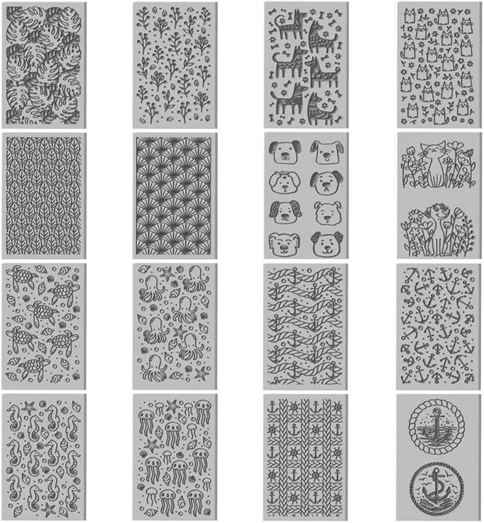 CHGCRAFT 16 Sheets Animal and Plant Clay Texture Mat Ocean Polymer Clay Texture Sheets DIY Tools for Pottery Earring Jewelry Making Stamp Engraving Machines, 4x2.6inch