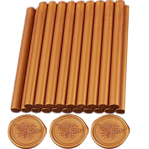 Wax Seal Sticks Gold, ONWINPOR 20pcs Glue Gun Wax Sealing Sticks for Waxseal Stamp, Waxsealsticks Suit to 0.28'' Glue Gun, Wedding Invitations(Gold)