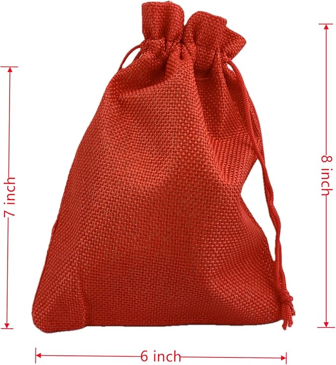 Palmhomee Pack of 25 Burlap Gift Bags with Drawstring Linen Jewelry Pouches Wedding Hessian Jute Bags for Birthday and Treat Pouches Party Wedding Favors Gift (6x8 Inch, Red)