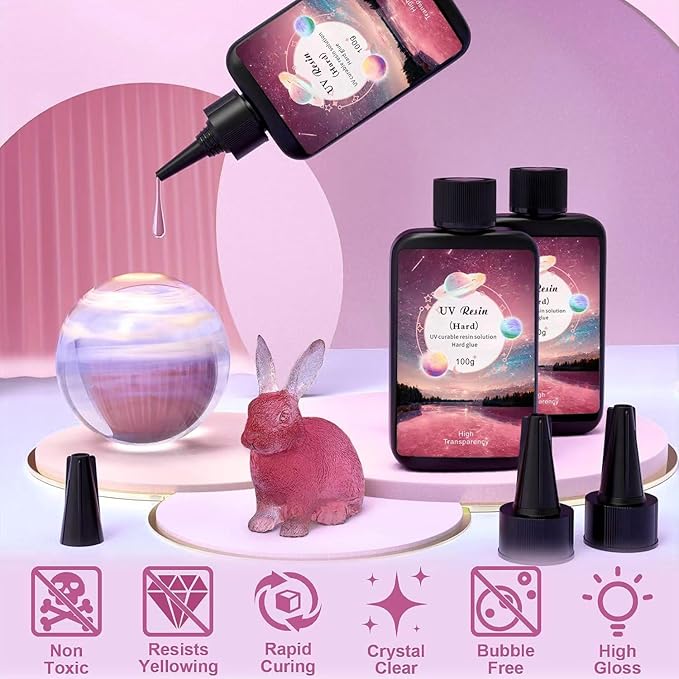 YV-cozx UV Resin Jewelry Making Kit,Crystal Clear Resin with 26 Letter Molds and Casting Tools,DIY Jewelry Making Kit for Necklace,Keychain,Earring (Pink Letter)