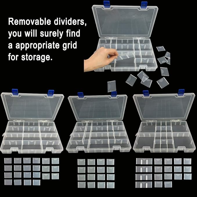 Qualsen Plastic Organizer Storage Box with Adjustable Dividers, Fishing Tackle Box and Bead Organizer Box for Jewelry, Beads, Earrings, Tools, Fishing Hooks, and Small Accessories(34 Grid x 4)