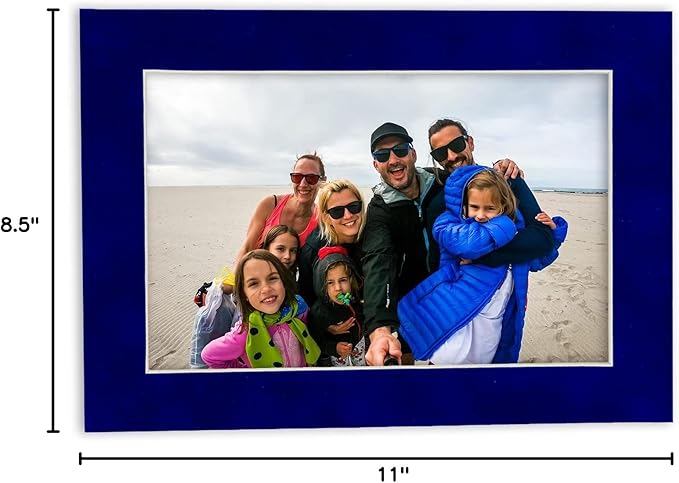 Pack of TEN 8.5x11 Mats Bevel Cut for 7x9 Photos - Acid Free Royal Blue Suede Precut Matboards For Pictures, Photos, Framing - 4-ply Thickness