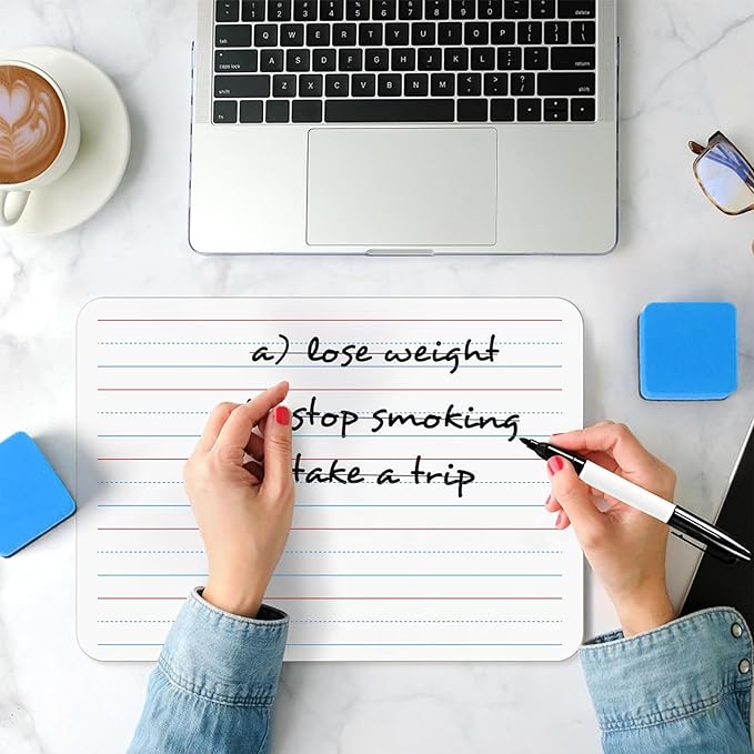 12PCS Dry Erase Boards,9"x12" Double Sided Small Whiteboards with Lines,Students,Education Teacher Classroom,Mini Portable Drawing Learning Lapboards with Colors Pens and Erasers.