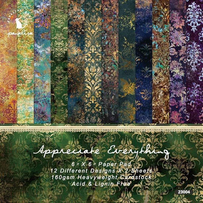 Aesthetic Scrapbook Paper Pad Vintage Patterned Paper 6×6,24 Sheets Single-Sided Boho Scrapbooking CardStock Papers Pad for Holiday Cardmaking DIY Origami Journaling.