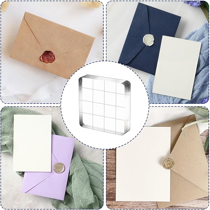 6 Pcs Acrylic Stamp Block Acrylic Blocks for Stamping Clear Tools Decorative Stamp Blocks with Grid and Grip Scrapbooking Craft Making, Decorative DIY Essential Stamping Tool