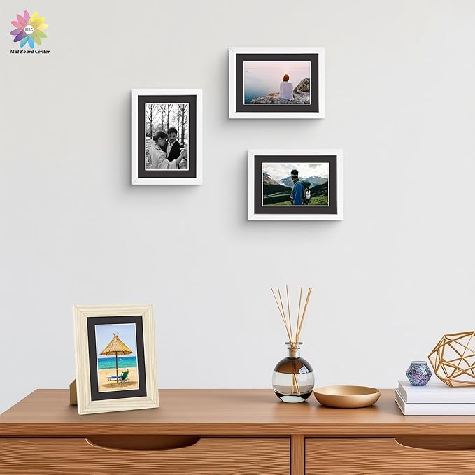 Mat Board Center, Pack of 50, 5x7 for 4x6 Black Mat Kit - Acid Free, 4-ply Thickness, White Core - Includes Backing Boards and Clear Bags - for Pictures, Photos, Framing