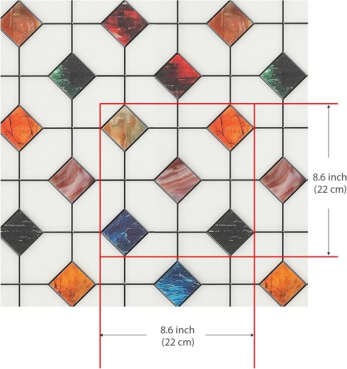 DKTIE Stained Glass Window Film Geometric Patterns, Fine Frosted Window Clings for Glass Windows, Waterproof for Bathroom Window Privacy Film Day and Night (S533, 17.7in X 118.1in)