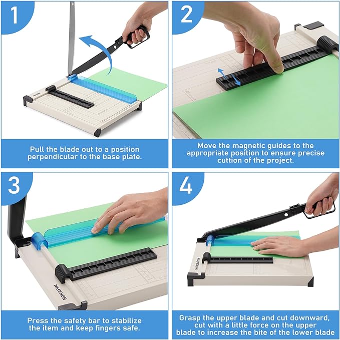 Paper Cutter, Paper Slicer with Safety Guard and Blade Lock, 12" Cut Length Guillotine Paper Cutter with 16 Sheet Capacity, Paper Cutters and Trimmers for Cardstock Cardboard (White)
