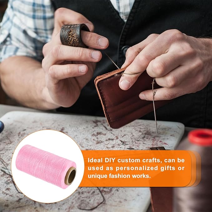 MECCANIXITY Waxed Thread,197 Yard 1mm 210D Flat Wax Thread Polyester Waxed String for Leather Sewing Hand Weaving Book Binding Home Decoration,Pink