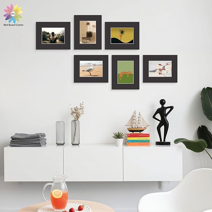 Mat Board Center, Pack of 50, 8x10 for 5x7 Black Mats - Acid Free, 4-ply Thickness, White Core - for Pictures, Photos, Framing