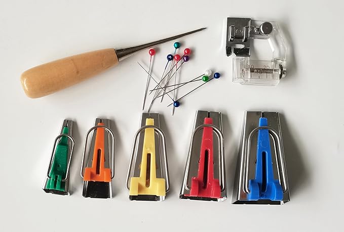 HONEYSEW Single Double Fold Bias Tape Maker Tool Kit Set, 6MM/9MM/12MM/18MM/25MM Fabric Bias Tape Maker Tools 5 Sizes DIY Sewing Bias Tape Makers for Quilt Binding