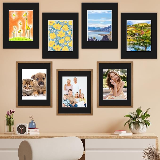 Phinus 8 Pack Picture Mats for Frames, Acid Free 11x14 Matted to 8x10, Picture Frame Mats for Pictures, Watercolor, Artwork and Prints (Black)