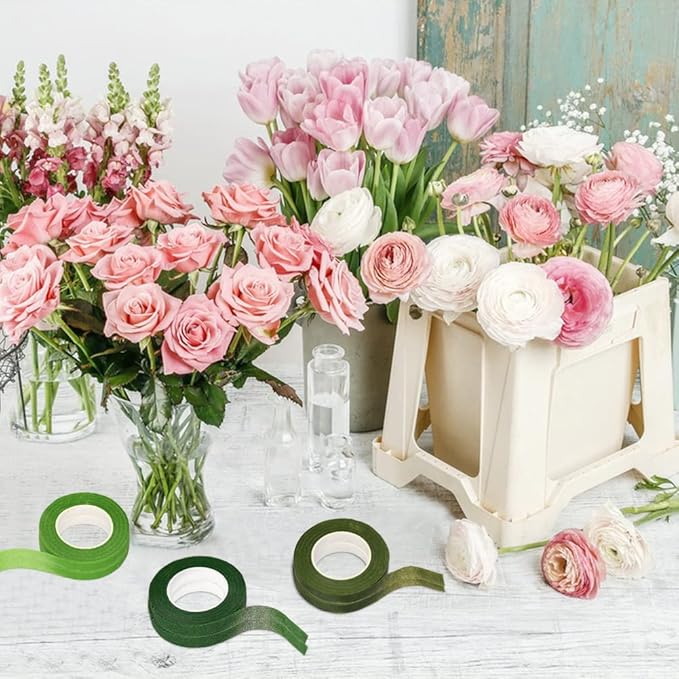 6 Rolls Floral Tape, 1/2" by 180Yard Green Floral Tape for Bouquet Stem Wrap Flower Arranging Craft Projects Corsages, Wedding Bouquet