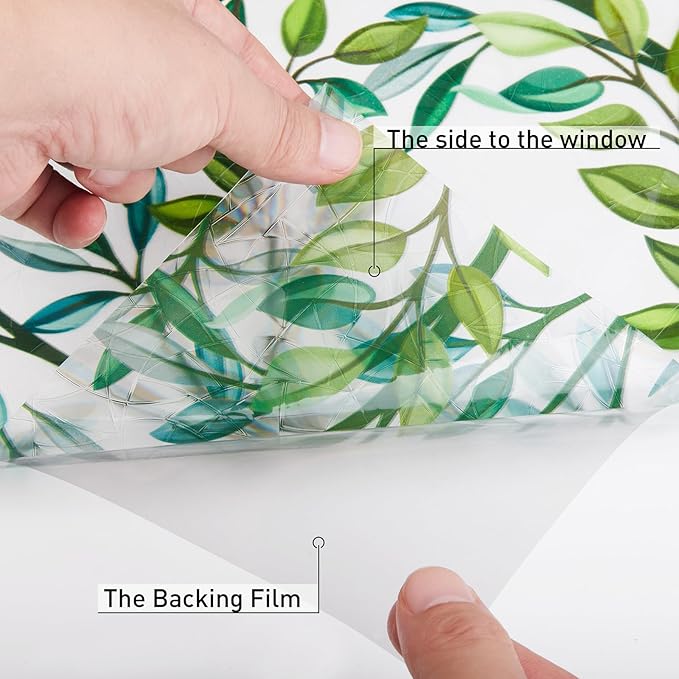 Donox Window Privacy Film, Leaf Rainbow Window Film Decorative Stained Glass Window Film, Anti-UV Sun Blocker Heat Control for Home, 17.5 Inch x 6.5 Feet (with Installation Tool)