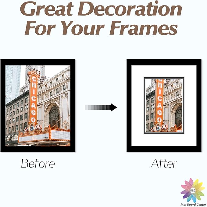 Mat Board Center, Double Mat - Acid Free, 8-ply Thickness, White Core - for Pictures, Photos, Framing (White Over Black, 8x10 for 5x7, Pack of 5)
