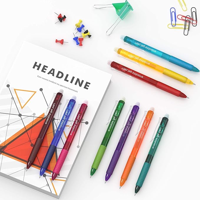 Erasable Gel Pens, 22 Colors Lineon Retractable Erasable Pens Clicker, Fine Point, Make Mistakes Disappear, Assorted Color Inks for Drawing Writing Planner and Crossword Puzzles