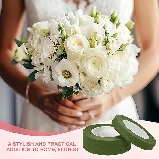 MECCANIXITY 3 Rolls Floral Tapes, 30 Yard x 1/16 in Florist Crepe Flowers Bouquets Tape Adhesive Waterproof for Flower Arranging Wrapping, Grass Green