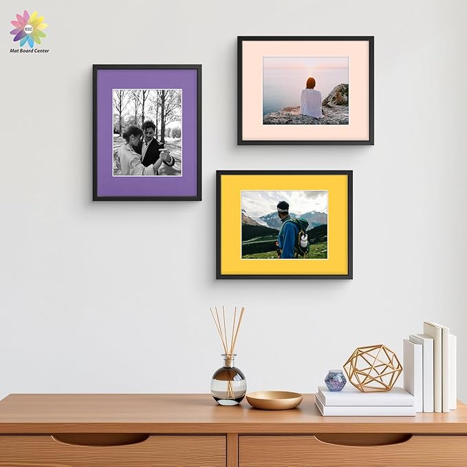 Mat Board Center, Pack of 10, 11x14 for 8x10 Mix Color Mat Kit - Acid Free, 4-ply Thickness, White Core - Includes Backing Boards and Clear Bags - for Pictures, Photos, Framing