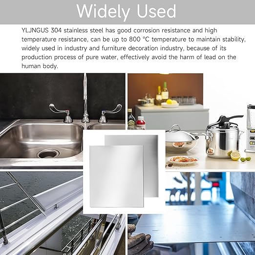 304 Stainless Steel Sheet - 2PCS 12" X 12" X 1/32" Thin Stainless Steel Plate 1/32 Inch Thickness with Protective Film Metal Sheets Shim Stock for Kitchen DIY Crafting (305 x 305 x 0.76 mm)