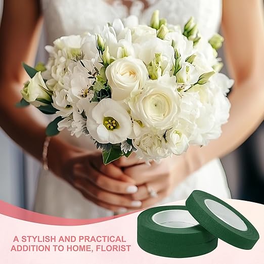 MECCANIXITY 3 Rolls Floral Tapes, 30 Yard x 1/16 in Florist Crepe Flowers Bouquets Tape Adhesive Waterproof for Flower Arranging Wrapping, Deep Green