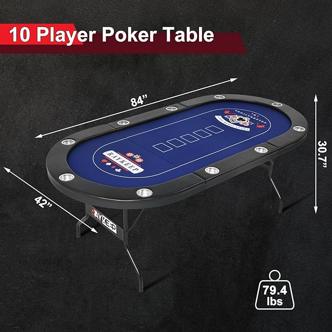 84" Poker Table, 10 Players Foldable Casino Leisure Texas Holdem Table, Portable Folding Game Table with Padded Rails and Cup Holders for Texas Card, Blackjack Board Game(Black)