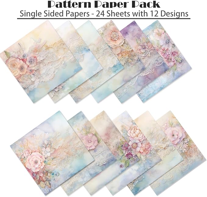 YASMEN 24 Sheets Scrapbook Paper Pads, 6X6 Single-Sided Cardstock Paper, Decorative Craft Paper, Flowers Pattern Paper Pack, DIY Decopodge Papers, Journal Scrapbooking Supplies, Card Making Supplies