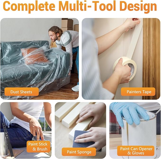 ETERNA Paint Roller Kit, 19 Pieces Paint Supplies for House Painting with Paint Tray&Liners, 9 inch+4 inch Paint Roller Covers&Frames, Paint Brushes, Perfect for Wall Decorating Home DIY