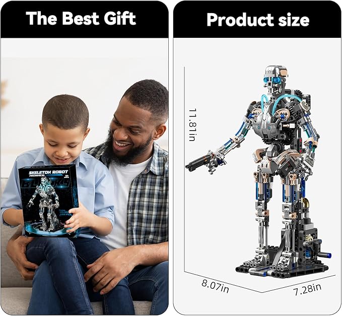 Mechanical Robot Model Set for Adults, Multi-Jointed Movement with Ice Blue Accents, Mechanical Programming with Display Stand, Favorite Gift for Adults Teens Age 13+(692 PCS(Robot)