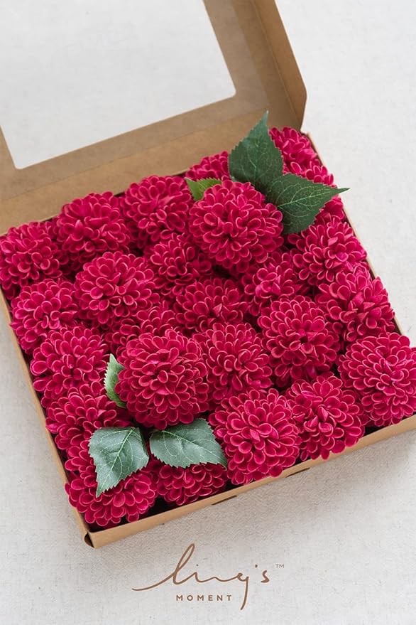 Ling's moment Dahlia Foam Artificial Real Touch Faux Fake Flowers for Home Decor Graduation Baby Shower Decorations Outdoors Party Favors Wedding Gifts Centerpieces Arrangements 25pcs (Hot Pink)