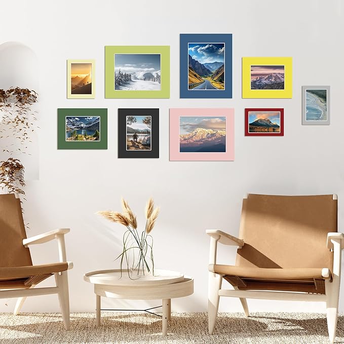 Egofine 14 Packs Picture Frame Mats, 11x14 Picture Mats for 8x10 Photos, Acid-Free Mixed Colors Pre-Cut Photo Board for Photos, Prints, Artworks