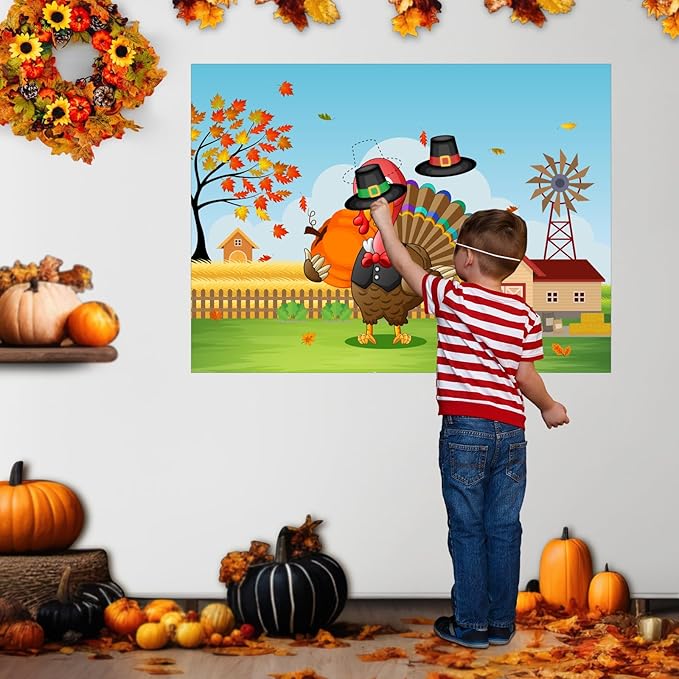 ASTARON Pin The Hat on Turkey Thanksgiving Pin The Tail Party Games Activities for Kids 36 Stickers Fall Festival Kids Birthday Family Party Games