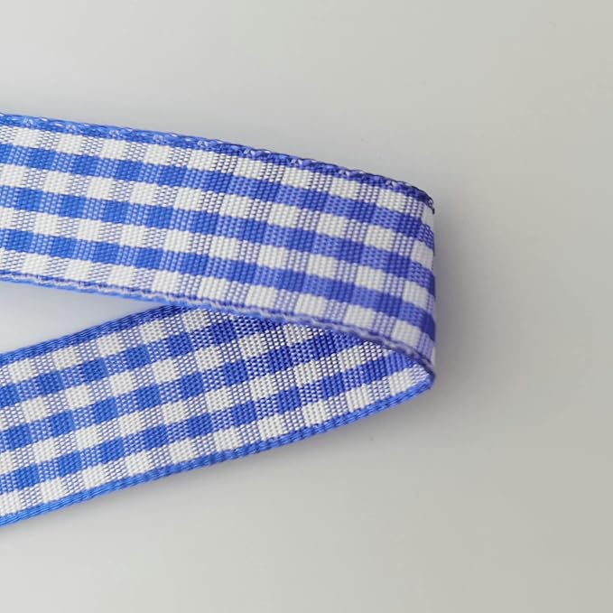 Blue and White Woven Edge Plaid Ribbon 100% Polyester Gingham Ribbon 25 Yards Each Roll (5/8", Blue)