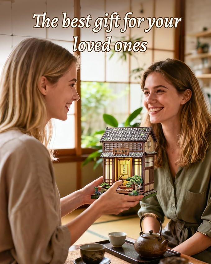 CUTEBEE Book Nook Kit - DIY Miniature House Japanese Tea House, Dollhouse Kit for Adults and Teens, Tiny House Bookshelf Decor 3D Wooden Puzzle, Gifts for Family, Friends(Kirishima Cha-an)