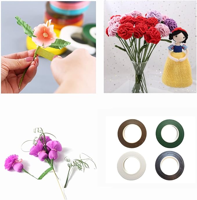 Transun Moo 4 Rolls 1/2 Inch Floral Tapes Florist Wraps for Bouquet Stem and Flowers Making Craft Projects (30 Yards, Mixed Color)