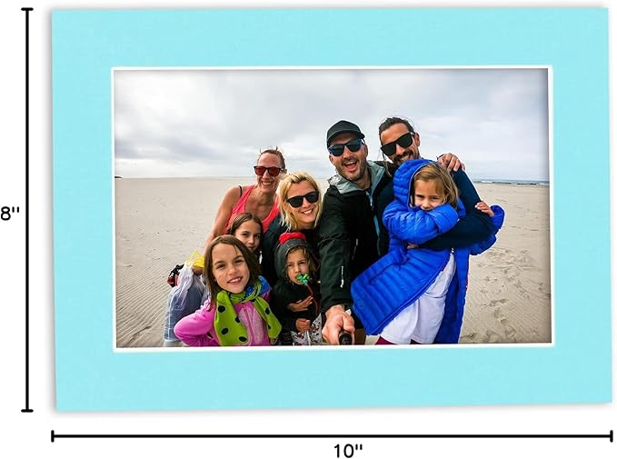 Poster Palooza Pack of TEN 8x10 Mats Bevel Cut for 6x8 Photos - Acid Free Aquamarine Blue Precut Matboards For Pictures, Photos, Framing - 4-ply Thickness