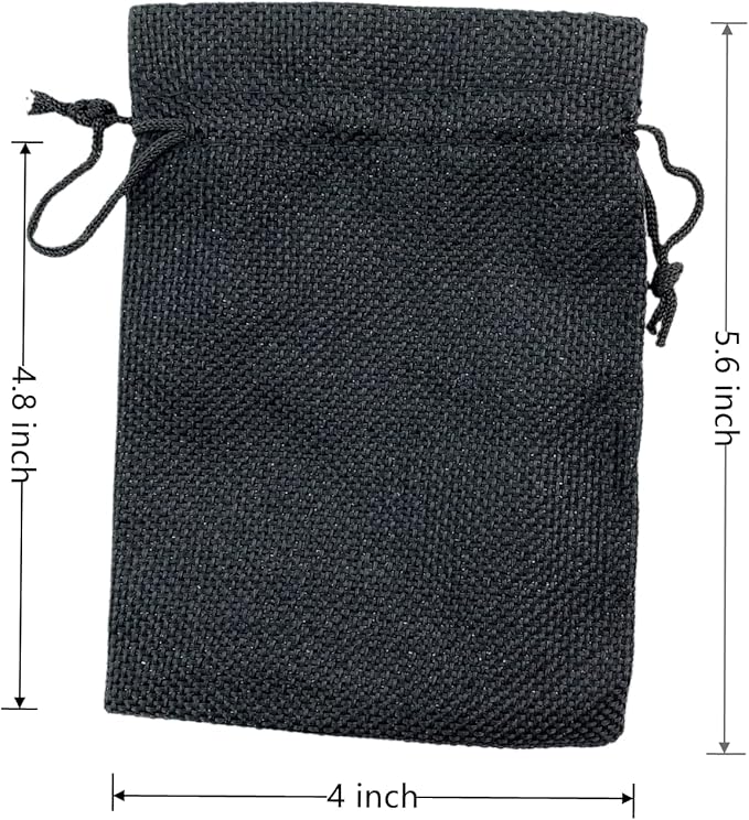 Palmhomee Pack of 25 Burlap Gift Bags with Drawstring Linen Jewelry Pouches Wedding Hessian Jute Bags for Birthday Jewelry and Treat Pouches Party Wedding Favors Gift Art and DIY Craft (4x5.6 Inch, Black)