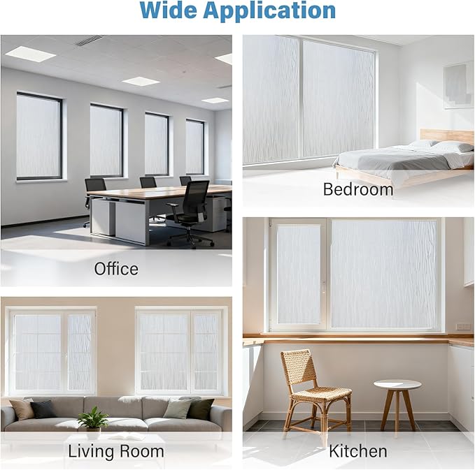 Finnez Frosted Privacy Window Film Static Cling, Non-Adhesive Decorative Cover for Glass Door & Windows, No Glue Removable Clings UV Blocking Waves Design for Home Office 35.4 x 157.4 Inches