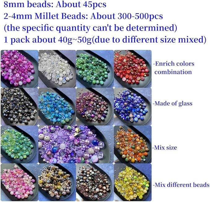 Assorted Glass Resin Beads Multi Size Colors Smooth Cracked Gravel Millet Spacer Beads for Bracelets Necklace Earring DIY Jewelry Making Craft (Deep Blue Series)