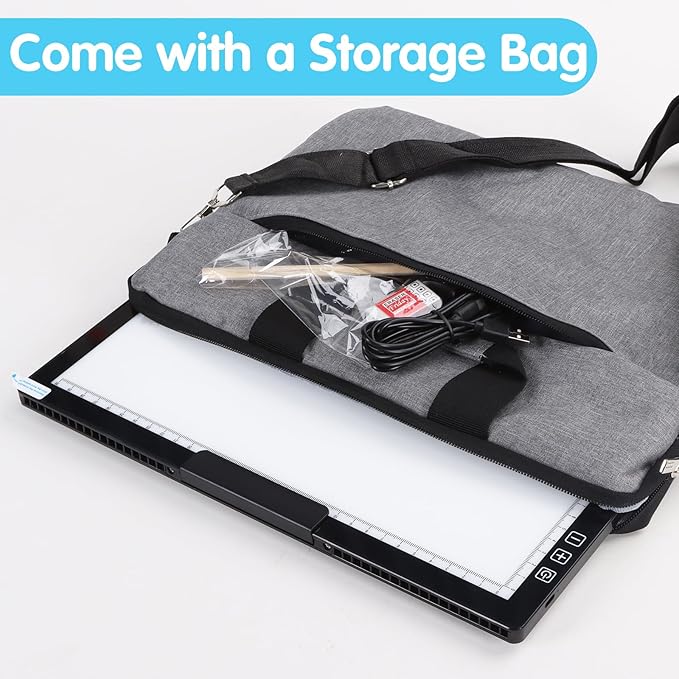 HIUKCOLED Rechargeable A4 Light Pad, Battery Powered Light Board with Carry Bag, Built-in Top Clip๏ผStand, Stepless Dimmable๏ผ6-Level Brightness Adjustable, Wireless LED Tracing Box for Weeing Vinyl